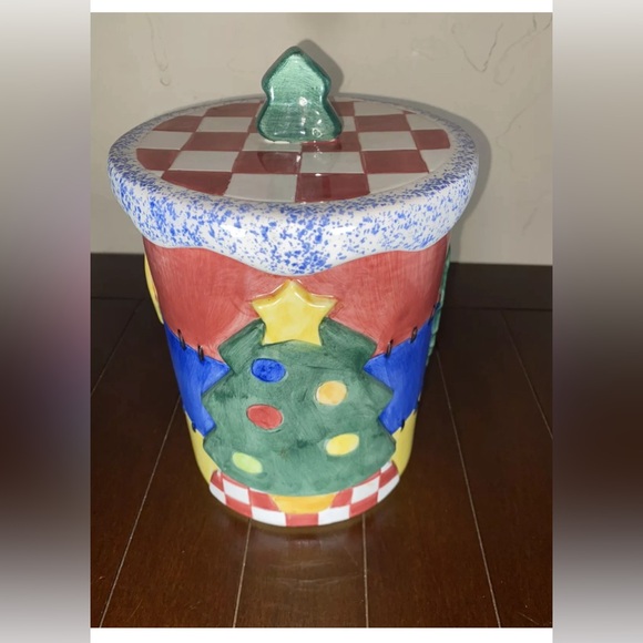 Vintage Lg Christmas Cookie Jar Tree Wreath  Hand Painted Ceramic LOTUS 1995 - Picture 2 of 8